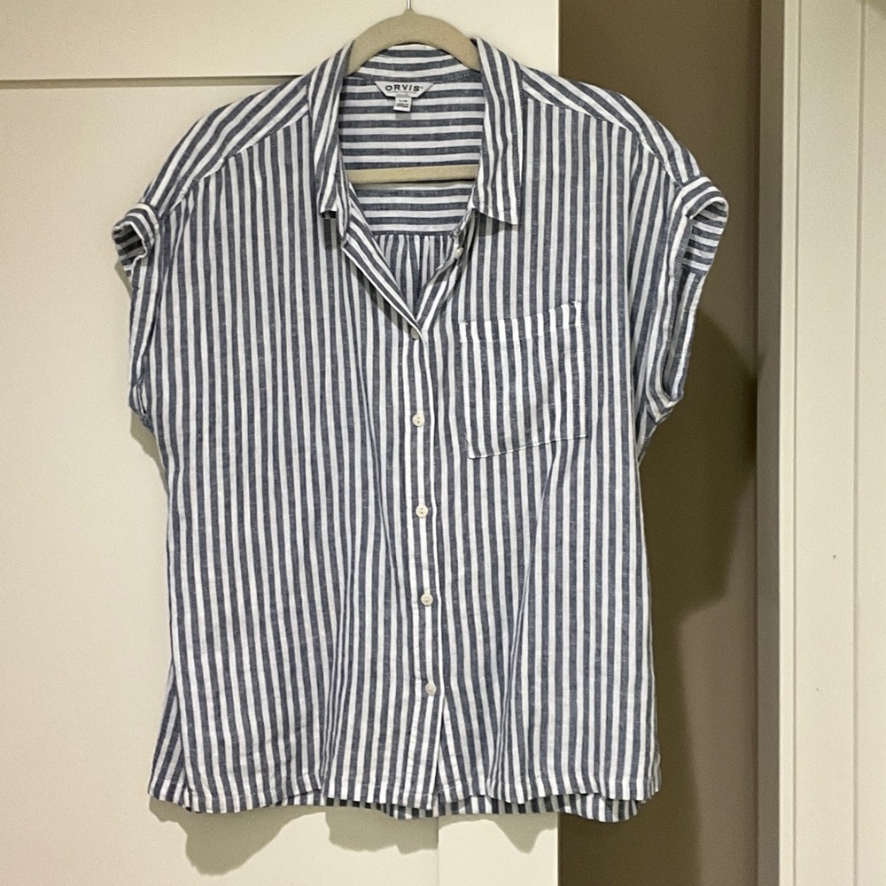 Orvis womens Casual Navy and White Striped Shirt